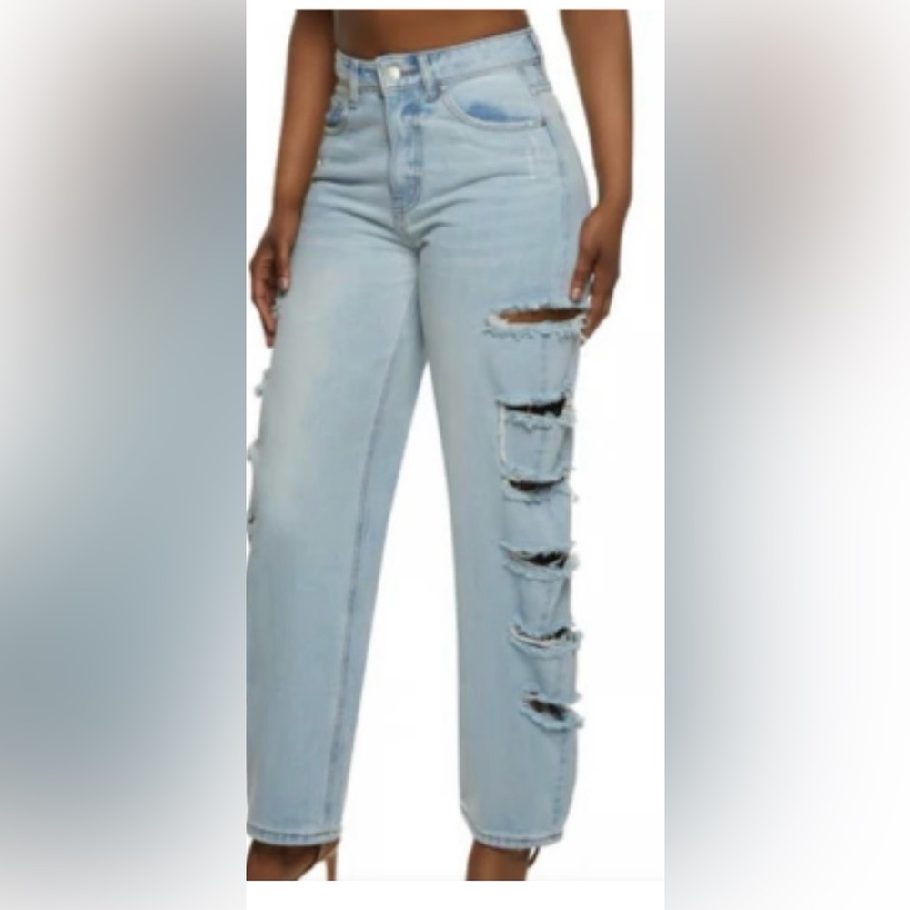 Almost Famous Blue Straight Leg Jeans with Distressed Details - Picture 13 of 13